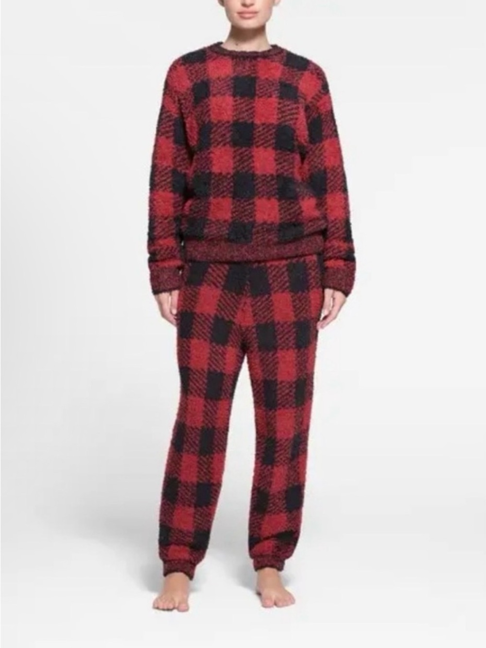 SKIMS Brick Buffalo Check Cozy Lounge Set
